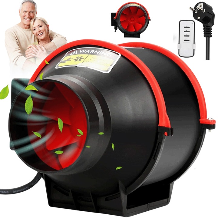 Juksun elszívó ventilátor, 310 m³/h légáram, 30dBA zajszint, IP44, PWM vezérlésű motor, fekete és piros, 295x188mm