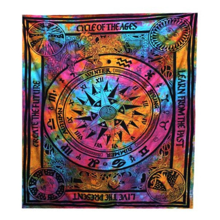 Cuvertura de pat/perete, Ancient Wisdom, Bumbac, 230cm x 200cm, Multicolor