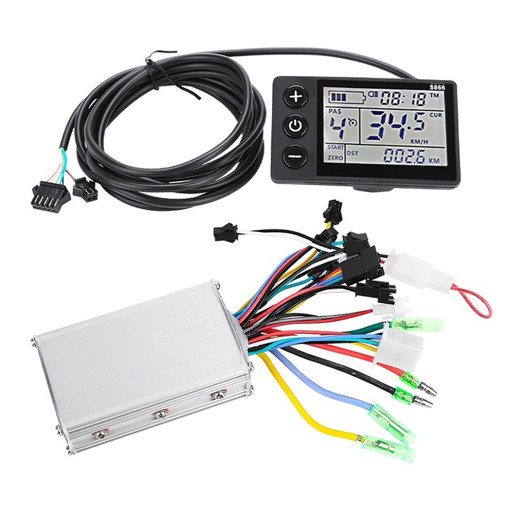 Контролер за безчетков мотор, Rqiurpn, 24-48V, С LCD дисплей, Устойчив на дъжд, За електрически велосипед, кола, скутер, Алуминий/Пластмаса, Сребрист