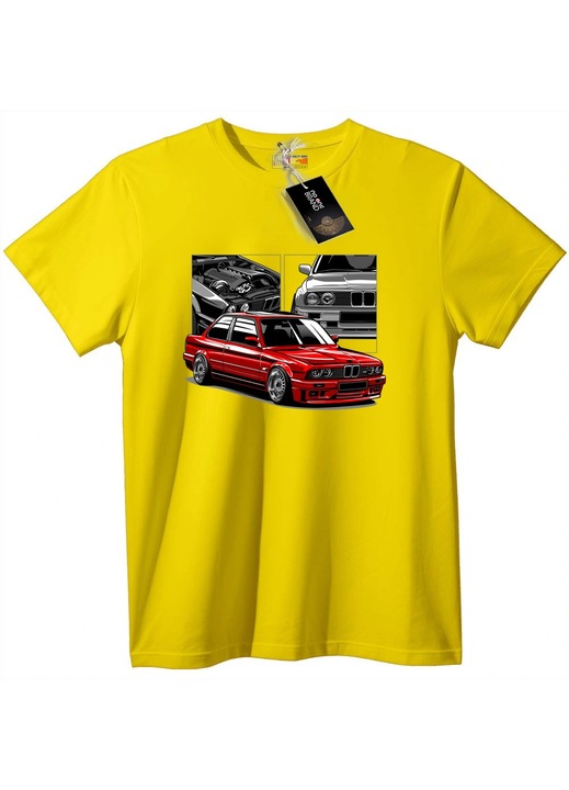 BMW póló piros színben, Sárga