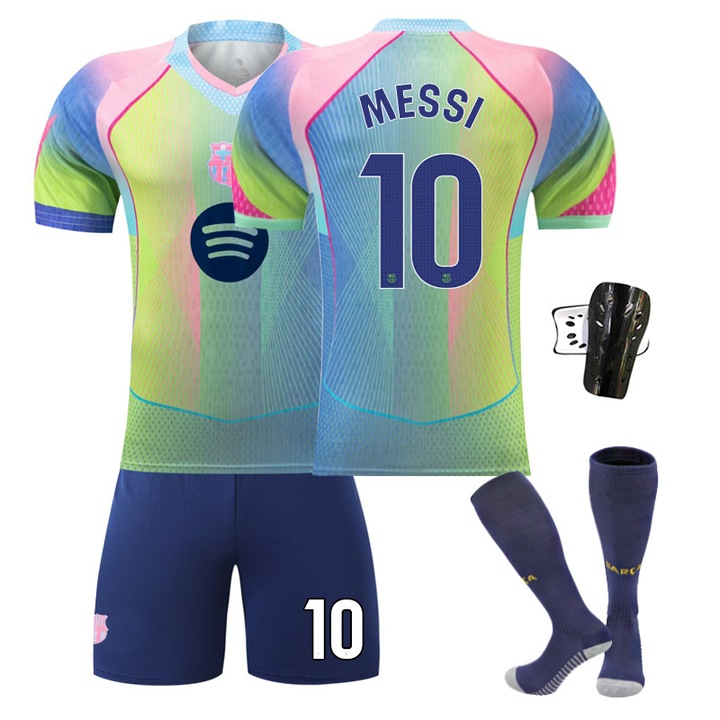 Echipament de fotbal copii, set 2026 UEFA Champions League, Messi, sosete, echipament de protectie, tesatura din poliester respirabil