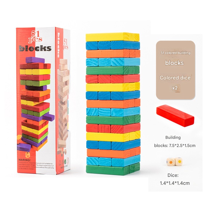 Joc de societate, Multicolor, 51 blocuri, Lemn