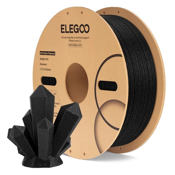 Filament pentru imprimante 3D Elegoo PLA Sparkle, 1.75 mm, 1.0 kg, Negru Sparkle