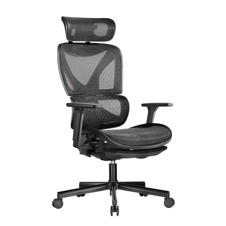 Scaun de birou ergonomic Brateck, Premium Mesh 3, Tetiere, Negru