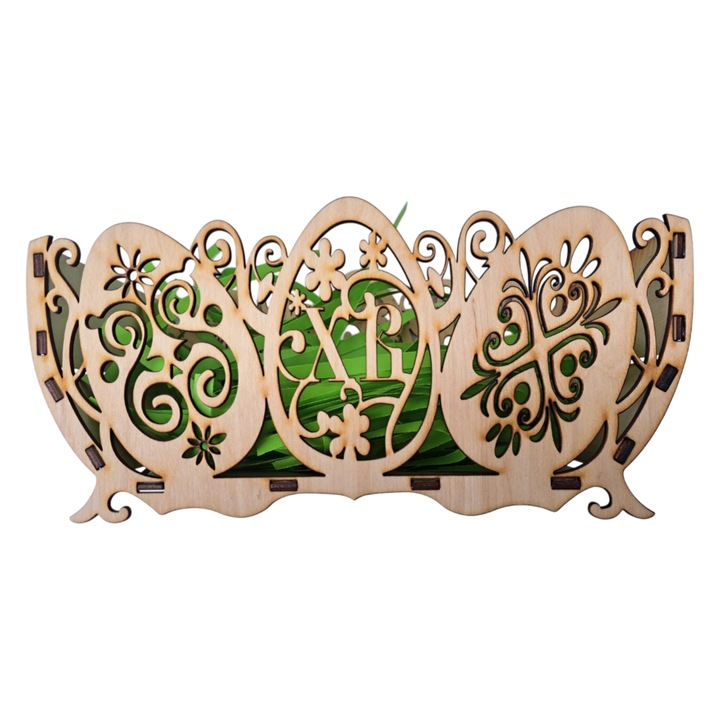 Coș de Paște din lemn pentru ouă, decorație tăiată cu laser, suport pentru ouă, decorațiune de Paște „Hristos a Înviat”, cadou de Paște, ArtLux Products, 3-7