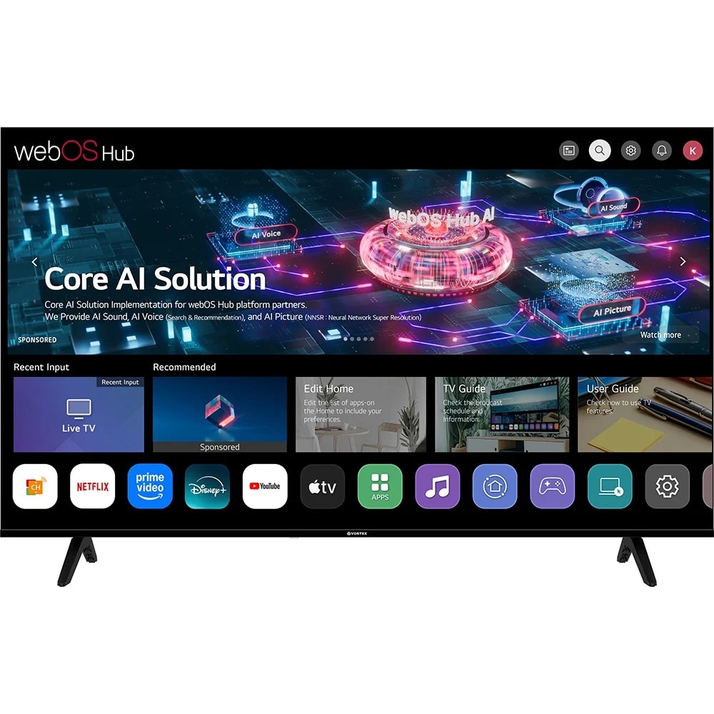 Televizor LED Smart VORTEX V50EKA1UW3S, Ultra HD, 123cm, Wifi, sistem operare webOS, margini subtiri, Negru