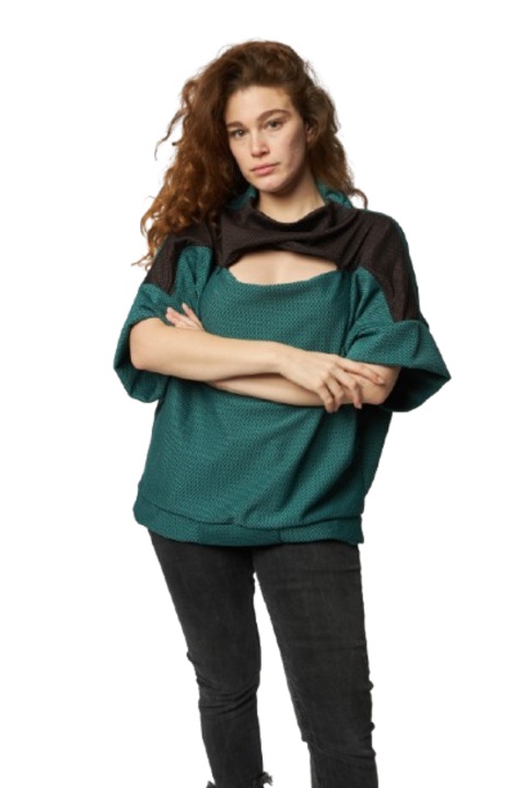 Bluză de damă de designer cu umăr asimetric și siluetă lejeră Tadson, Verde, L INTL