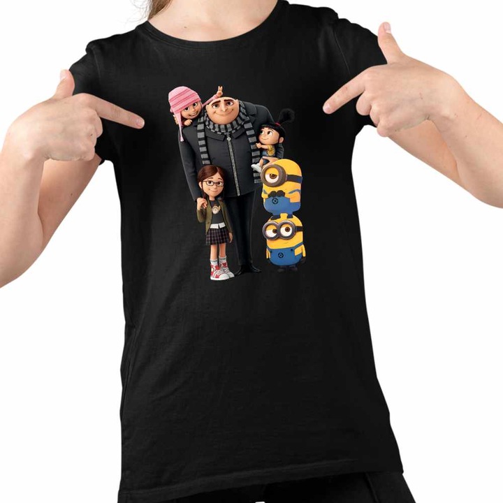 Tricou Copii Fete Despicable Me Family Minions, Fekete