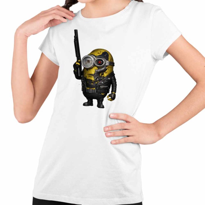 Tricou Copii Fete Minions Terminator Biker Despicable, Fehér