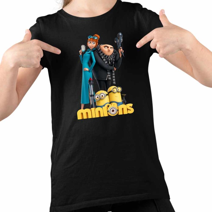 Tricou Copii Fete Despicable Minions Family Minioni, Fekete