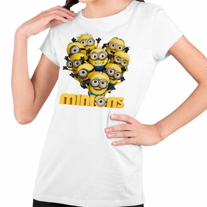 Tricou Copii Fete Minions Heart Love Valentines Day Dragobete Minioni, Fehér