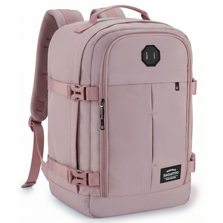 Rucsac voiaj, Zagatto ZG1120, Bagaj de mana 40x30x20 cm, Rucsac calatorie avion, Compatibil Wizz Air, Ryanair, Deschidere la 90 grade, Atasabil la valiza, Impermeabil, Capacitate 24L, Roz