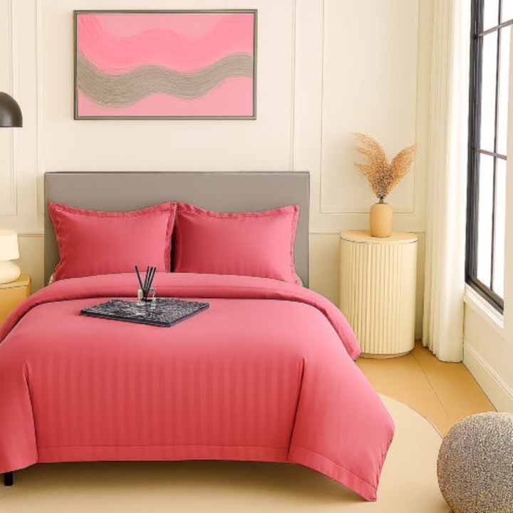 Lenjerie pat damasc policoton (ROZ-CORAI)