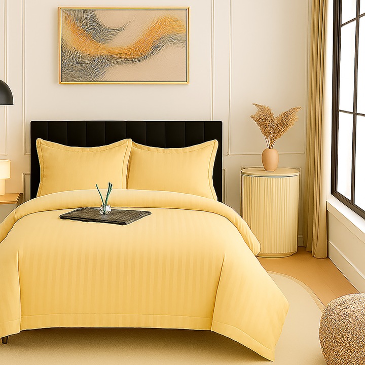 Lenjerie pat damasc policoton (GALBEN)