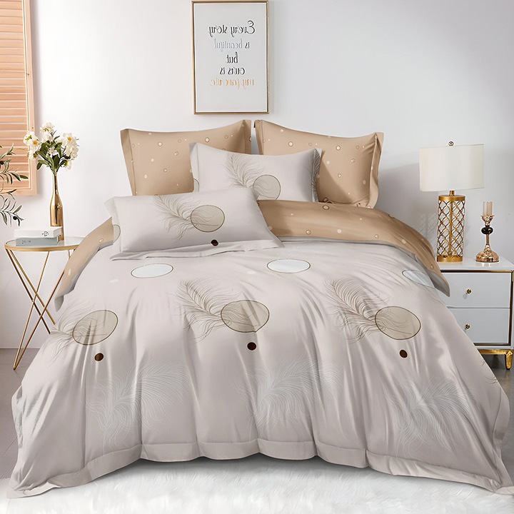 EmonaMall S17727 Ágynemű, kétoldalas, 4 párnahuzat, 6 részes, bézs/világos narancssárga