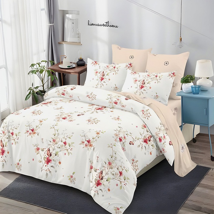 EmonaMall S17720 ágynemű, kétoldalas, 4 párnahuzat, 6 részes, fehér/bézs