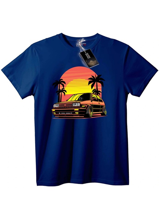 Tricou Retro mașină și apus, Albastru închis, 2XL