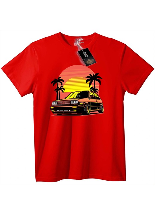 Tricou Retro mașină și apus, Roșu, 3XL