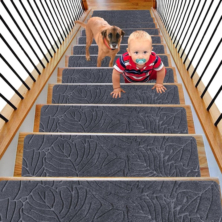 Mocheta antiderapanta pentru scari autocolanta din poliester 70x20 cm– Gri 15 buc