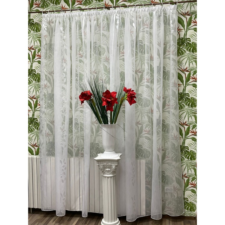 Perdea brodata mecanic, culoare alb, din colectia Olive by Liz Line, cu rejansa, 300x245cm - PD2063