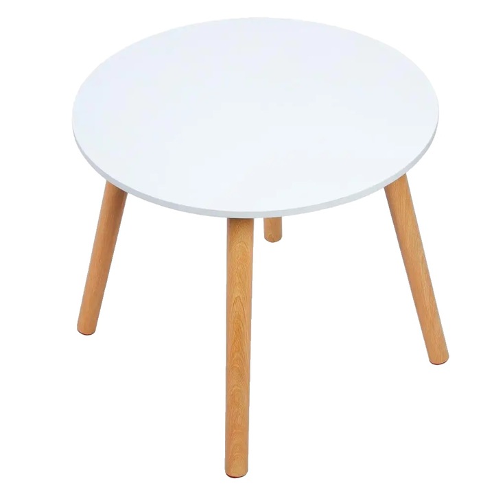 Маса за хранене, масивно дърво, модерен стил, бяла, 60см диаметър, 50см височина