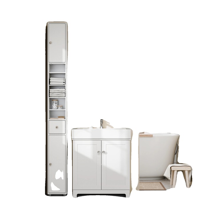Cabinet baie, design compact, rafturi ajustabile, alb, 20x45cm
