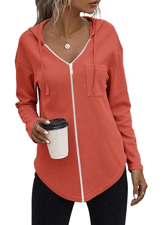 Bluza Cuptacc roz cu gluga, maneci lungi, tricot, M