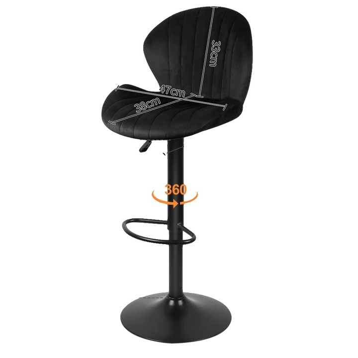 Scaun bar, inaltime ajustabila, design ergonomic, negru