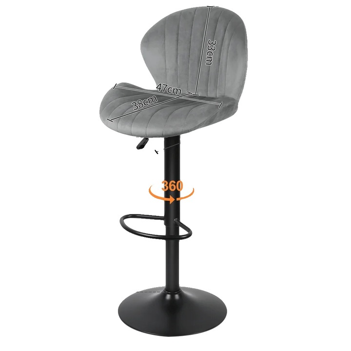 Scaun bar, inaltime ajustabila, design ergonomic, gri deschis, set asamblare necesara