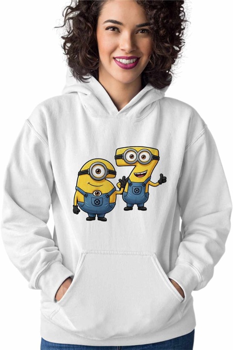 Hanorac Femei Minions Six Seven 67 Sase Sapte Despicable, Alb