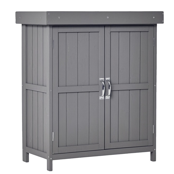 Dulap de gradina din lemn de brad, 74x43x88 cm, 2 rafturi, acoperis impermeabil, 2 usi