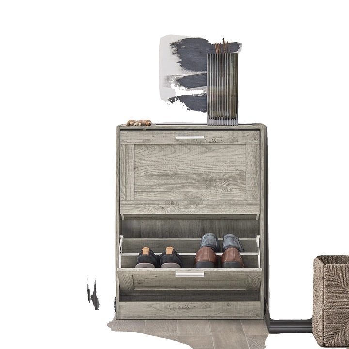 Dulap pentru pantofi, design compact, 4 rafturi ajustabile, gri deschis, 60x80x25cm