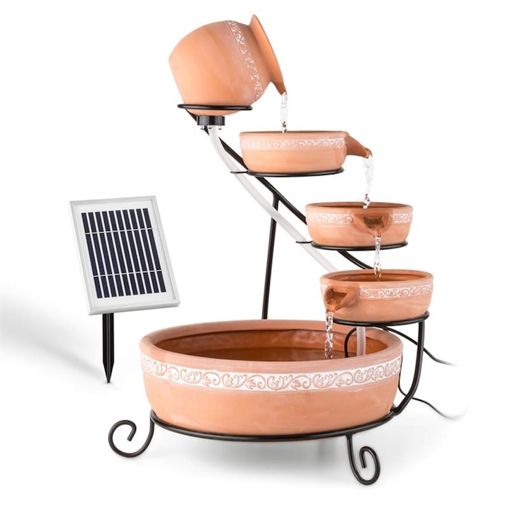 Fantana decorativa Blumfeldt Empoli, teracota, 5 nivele, alimentata solar, 200 L/h, cu LED-uri