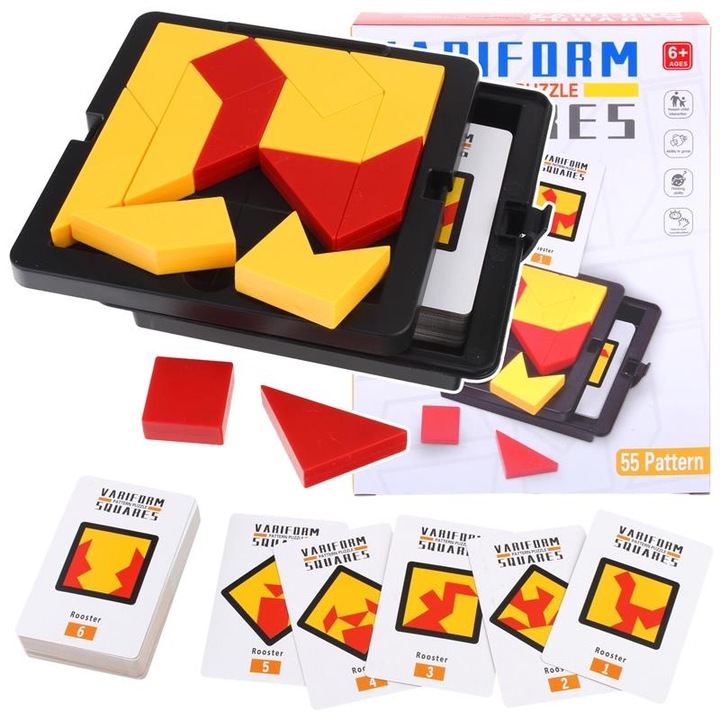 Nobo Kids társasjáték, könnyen összeszerelhető, 12 geometriai blokk, 55 feladatkártya, többszínű, 13,5x13,2x3,6cm