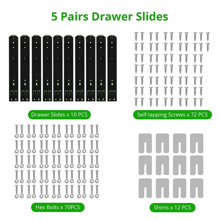 Glisiere pentru sertare, design durabil, extensie completa, negru, 16 inch