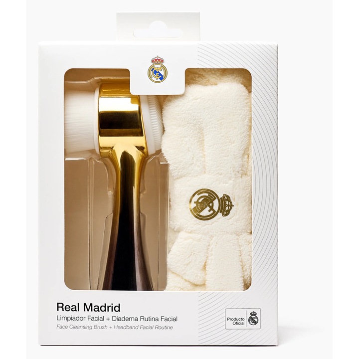 Подаръчен комплект за грижа за лице, Реал Мадрид, почистващ гел и лента за коса, ревитализация, 2 артикула