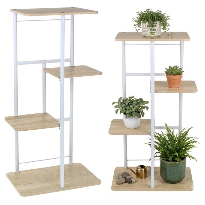 Suport pentru flori Nobo Kids, metalic si din lemn, 4 etaje, 36x23,5x74cm