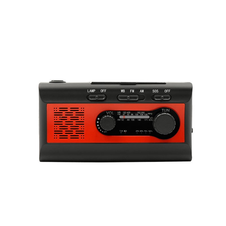 Радио с ръчен генератор, Aiorber, за аварийни ситуации, със слънчева енергия, многофункционално, с множество методи за зареждане, външна аварийна батерия, SOS аларма, подходящо за приключения на открито, оранжево