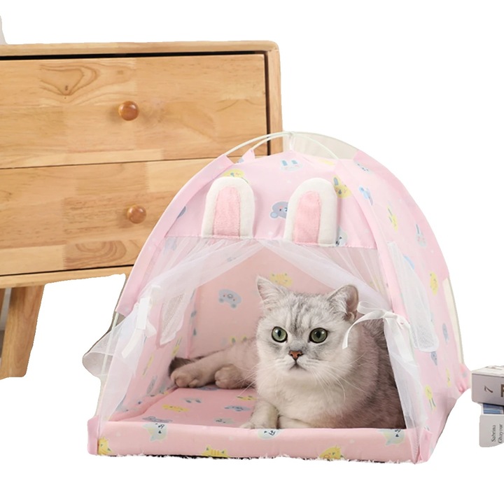 Кръгло легло за котки, Д 50x50см, дишаща материя, цвят заек