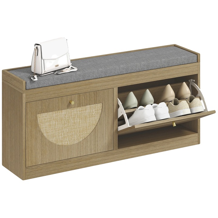 Cipőpad, modern dizájn, 8 rekesz, natúr, 104.5x24x48cm