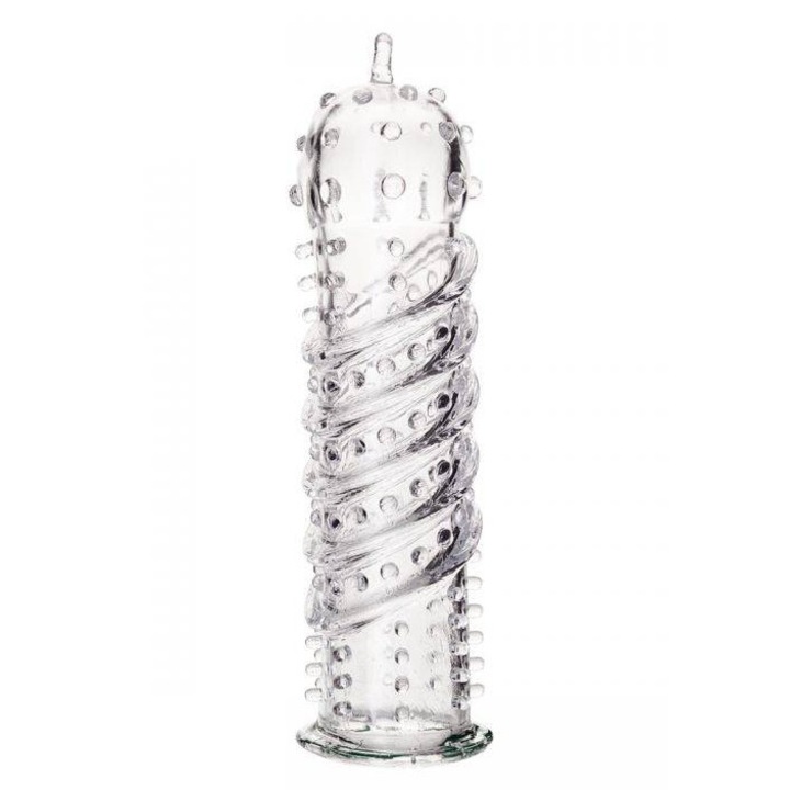 Manson pentru penis cu textura, A Toys, transparenta, 15,5cm, elastica