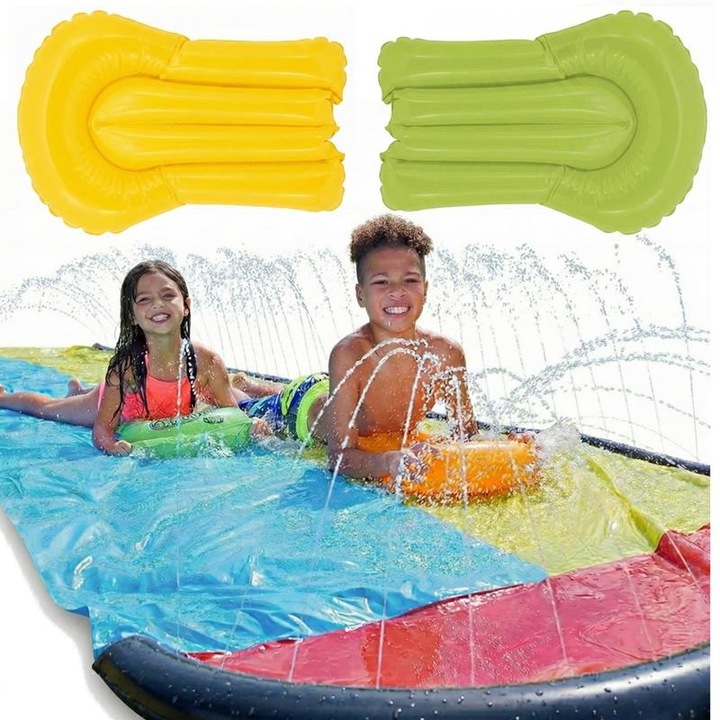 Двойна пързалка с фонтан за деца, Nobo Kids, 480 см, 2 надуваеми дъски, многоцветна