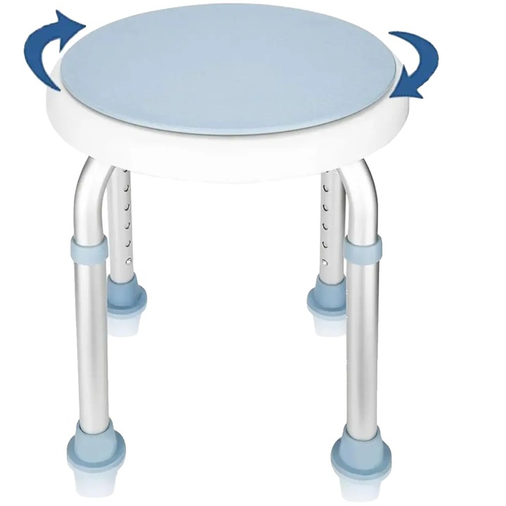 Scaun de dus rotativ, inaltime ajustabila, design antiderapant, albastru, 36-51 cm, capacitate maxima 136 kg