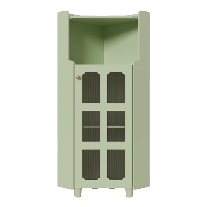 Dulap de colt pentru depozitare, design modern, iluminare LED integrata, verde, 63.5x124cm