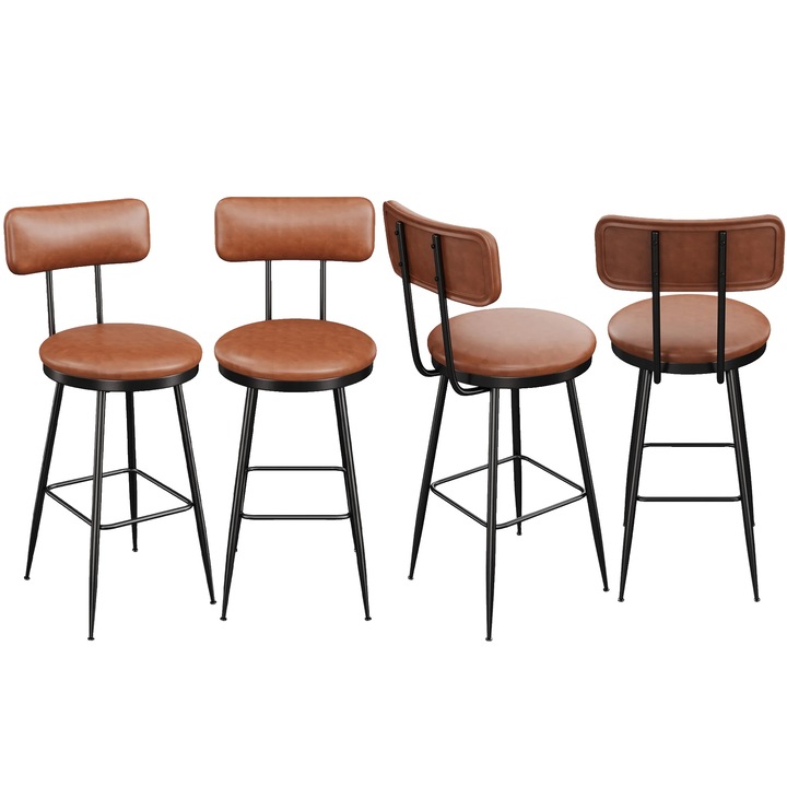 Set de 4 scaune bar, design modern minimalist, piele PU, maro, 38x38x85.5cm