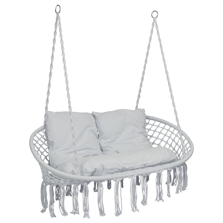 Fotel suspendat eHokery LAGOS, 300kg, gri, cu perne, 129x105cm