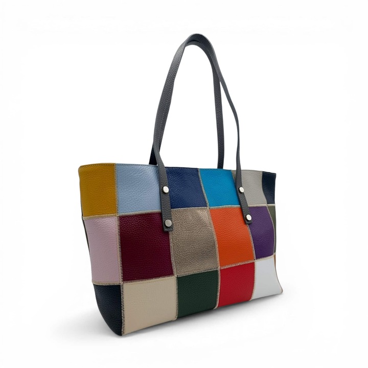 Nova Palette FL267G női táska valódi bőrből – modern patchwork design, szürke akcentusok