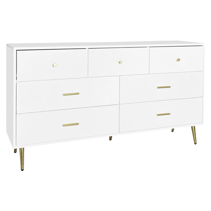 Скрин, 7 чекмеджета, Модерен минималистичен дизайн, Бял, 140x35x76см