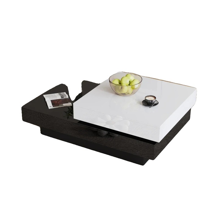 Masa de cafea, 360° rotativa, capacitate 30kg, alb + negru, 80x60x103cm