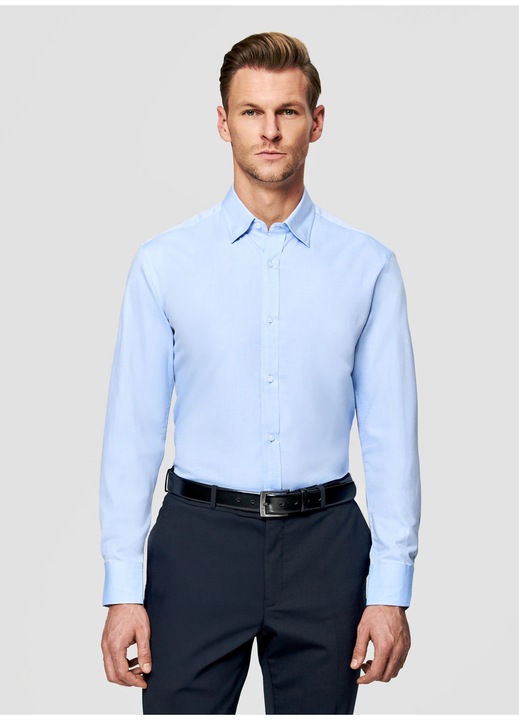 Camasa barbati Pako Lorente 100% bumbac Croiala Slim Fit Maneca lunga Guler clasic Albastru, Albastru